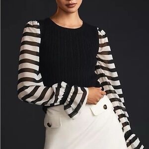 NWT Anthropologie Maeve Contrast-Sleeve Sweater Size w
